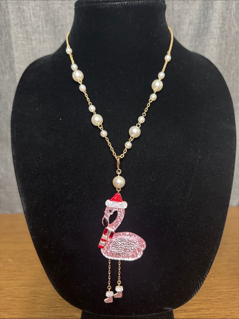 Betsey Johnson Flamingo Christmas Pendant Necklace